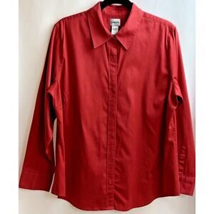 Chico's Button Up Shirt Women Size 3 Rust Stretch Top Cotton Blend Work Classic